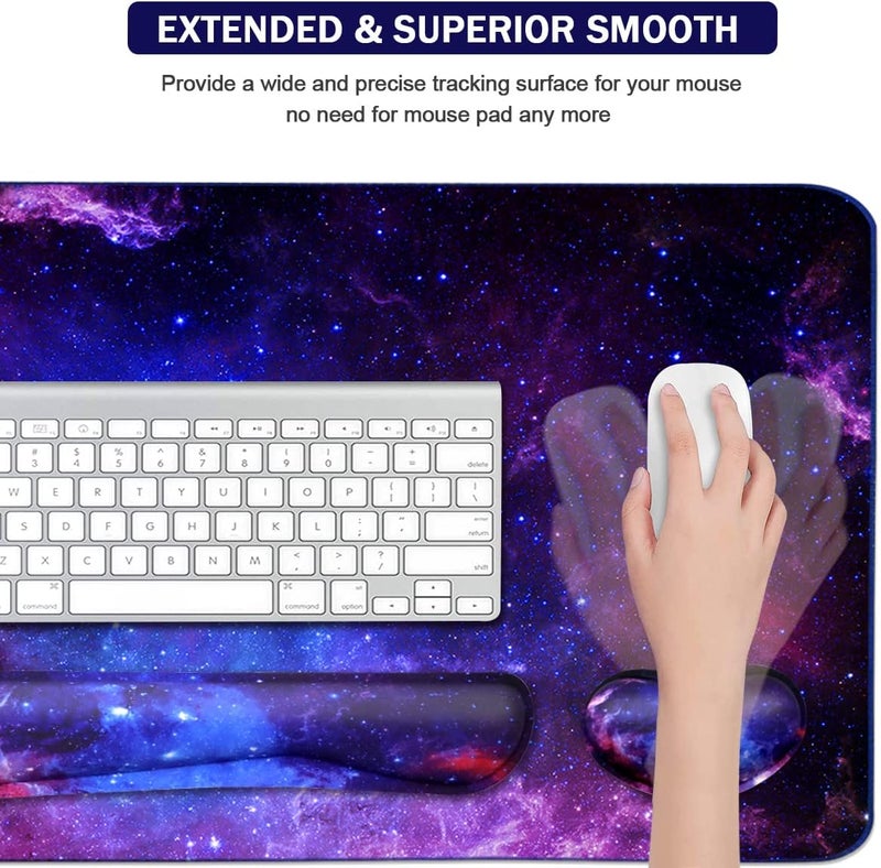 Yunoble Large Mouse Pad and Keyboard Wrist Rest, Desk Pad for Keyboard and Mouse, 4-in-1 Large Gaming Mouse Pad with Wrist Support, Desk Mat for Home Office Study Game-Galaxy Fluid - Image 4